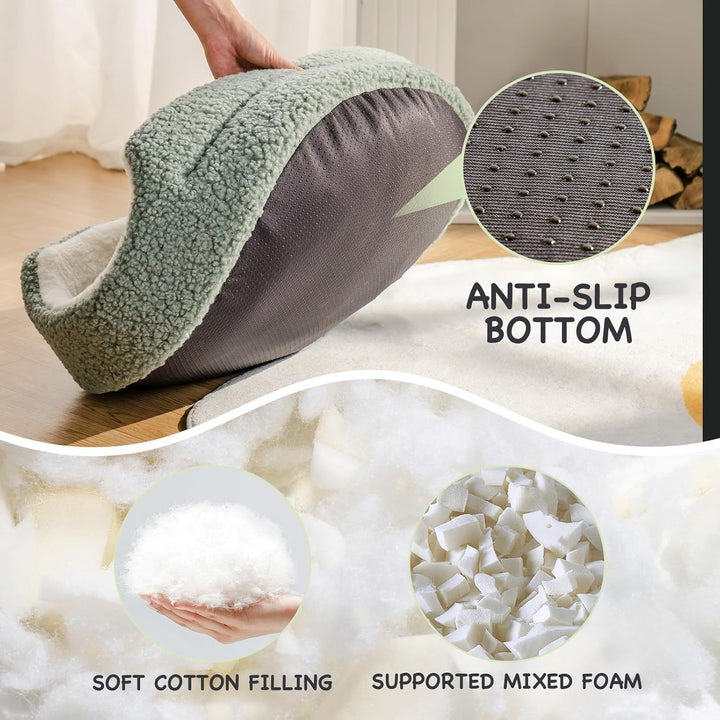Mewoo Washable Pet Bed For Cats & Small Dogs, Plush Indoor Cat Bed For Kittens & Puppies, Sage Green