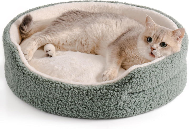 Mewoo Washable Pet Bed For Cats & Small Dogs, Plush Indoor Cat Bed For Kittens & Puppies, Sage Green