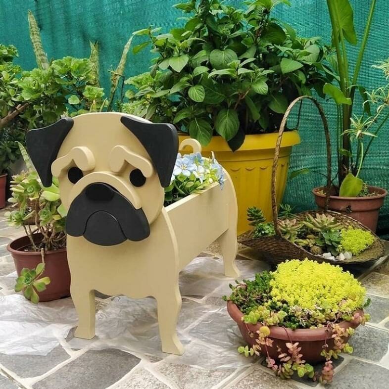 Cute Cartoon Dog Flower Pot – PVC Animal Garden Decoration & Planter Ornament