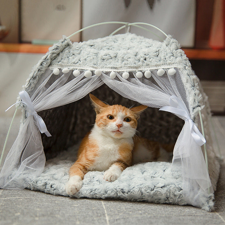 Semi-Enclosed Cat & Small Dog Bed – Cozy Cave Nest Pet House with Soft Cushion for Cats, Kittens & Puppies