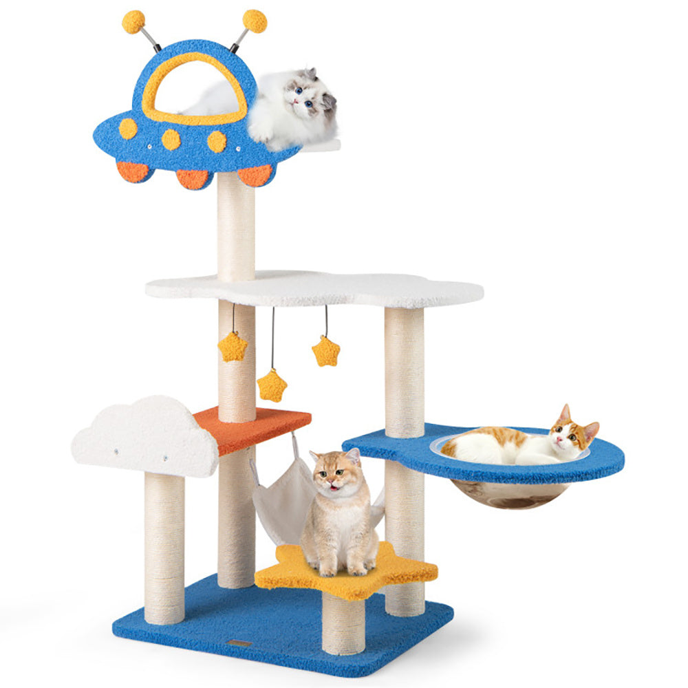 49" Tall Cat Tree Tower with UFO Space Capsule Top Perch & Sisal Scratching Posts – Multi-Level Cat Climbing Activity Center for Indoor Cats
