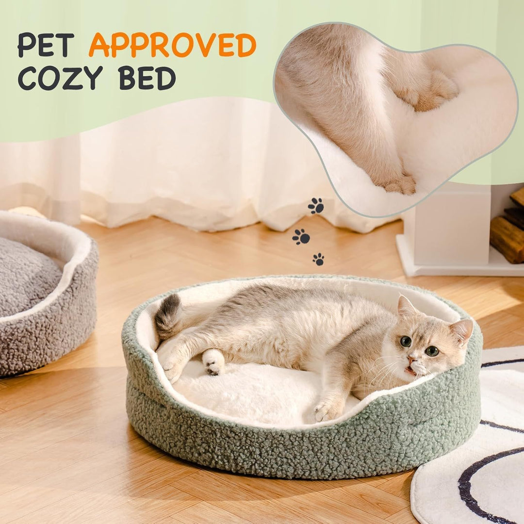 Mewoo Washable Pet Bed For Cats & Small Dogs, Plush Indoor Cat Bed For Kittens & Puppies, Sage Green