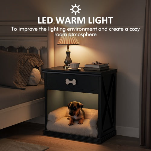 Vintage Pet Bed with LED Lights – Small Locker Style Cat & Dog Furniture | Retro Nightstand with Cozy Pet House