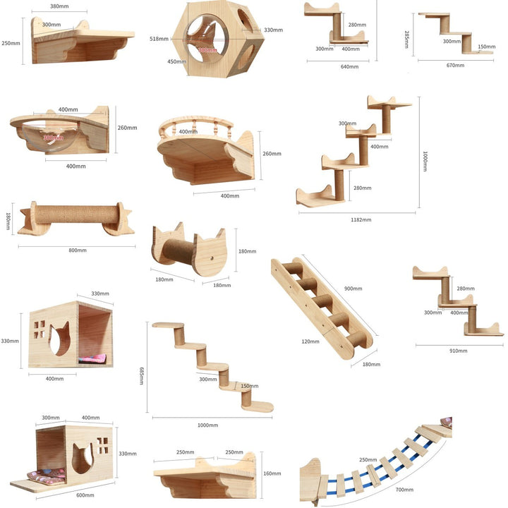 Wall-Mounted Solid Wood Cat Climbing Platform & Ladder
