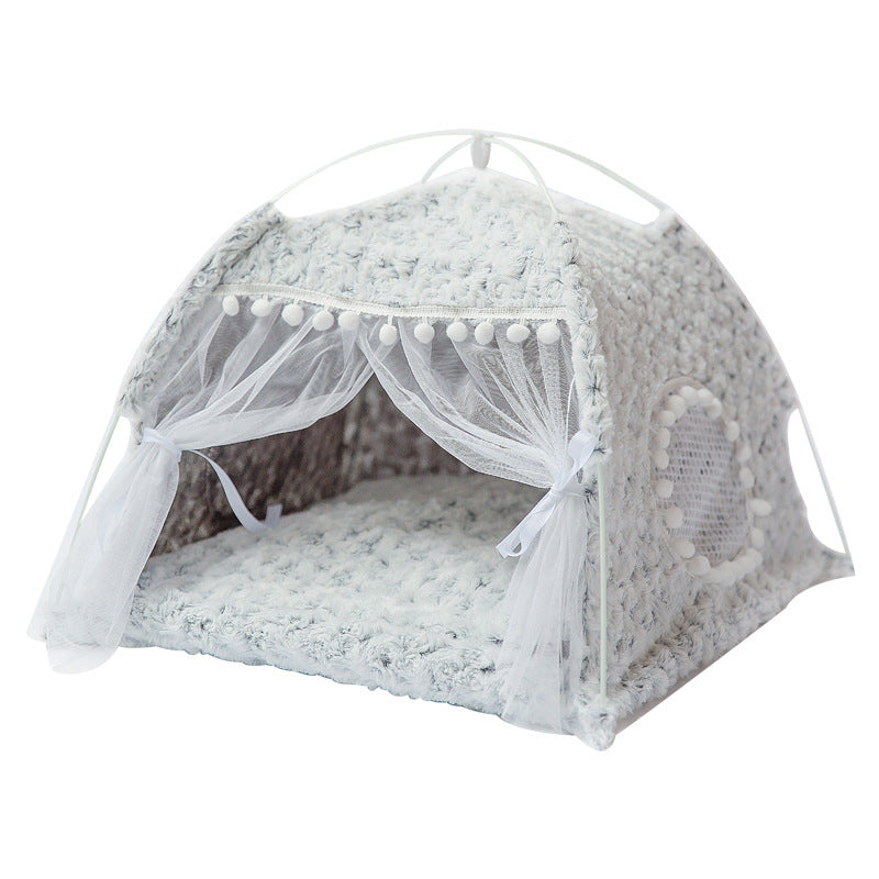 Semi-Enclosed Cat & Small Dog Bed – Cozy Cave Nest Pet House with Soft Cushion for Cats, Kittens & Puppies