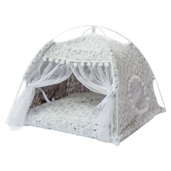 Semi-Enclosed Cat & Small Dog Bed – Cozy Cave Nest Pet House with Soft Cushion for Cats, Kittens & Puppies