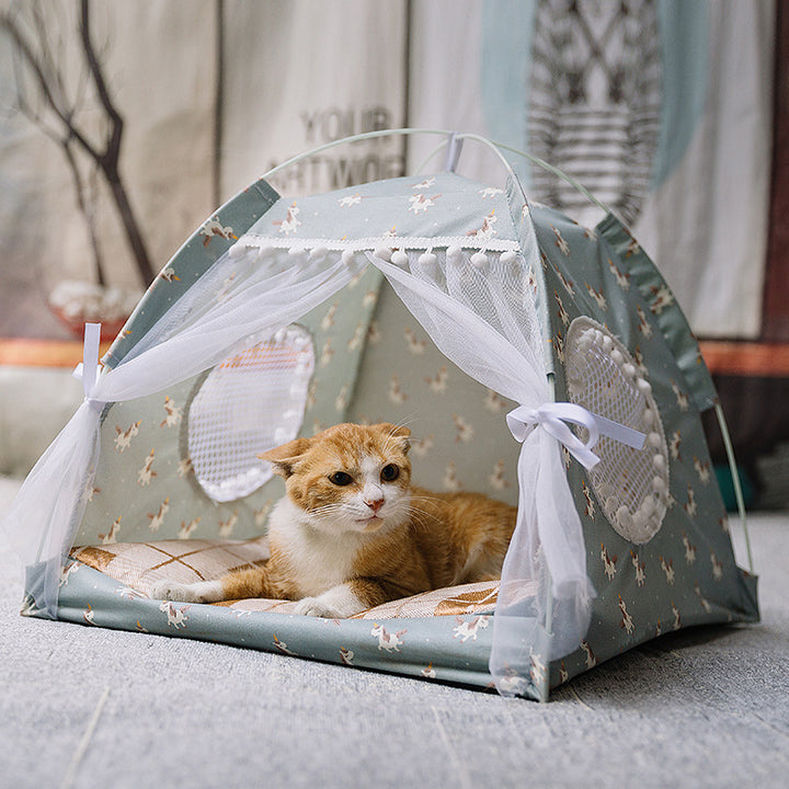 Semi-Enclosed Cat & Small Dog Bed – Cozy Cave Nest Pet House with Soft Cushion for Cats, Kittens & Puppies