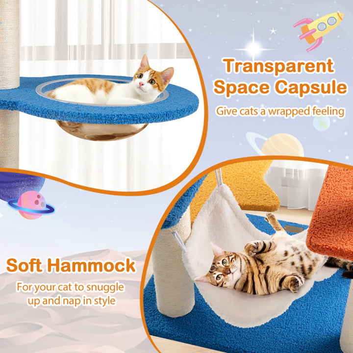 49" Tall Cat Tree Tower with UFO Space Capsule Top Perch & Sisal Scratching Posts – Multi-Level Cat Climbing Activity Center for Indoor Cats