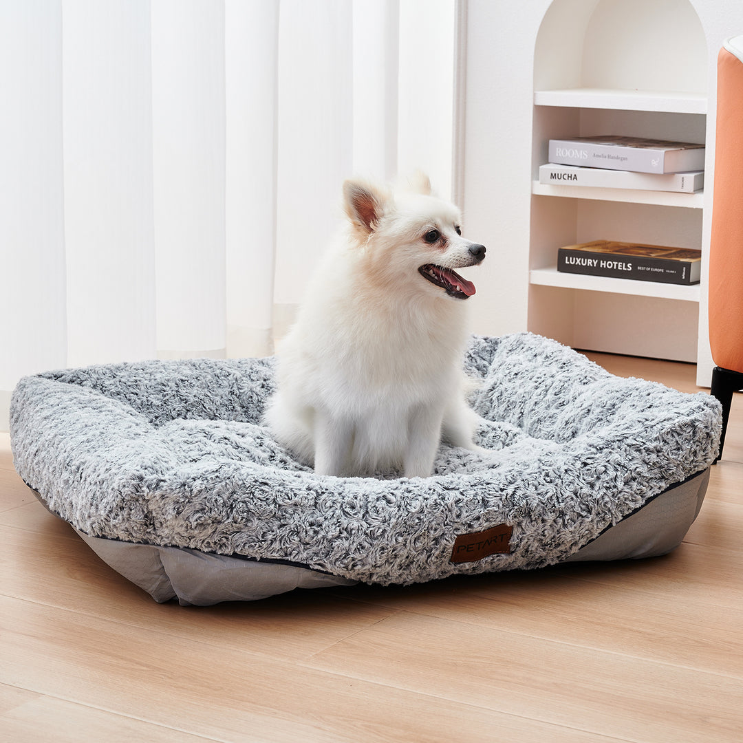 Swirl Rose Velvet Dog Bed – Calming Sofa Bed with Removable Cushion | Anti-Anxiety Pet Bed for Small & Medium Dogs & Cats, Machine Washable