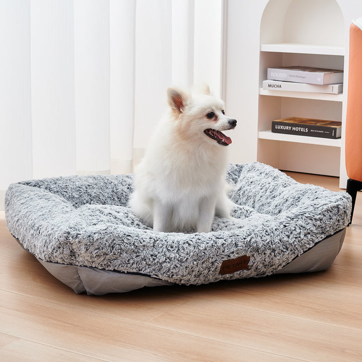 Swirl Rose Velvet Dog Bed – Calming Sofa Bed with Removable Cushion | Anti-Anxiety Pet Bed for Small & Medium Dogs & Cats, Machine Washable
