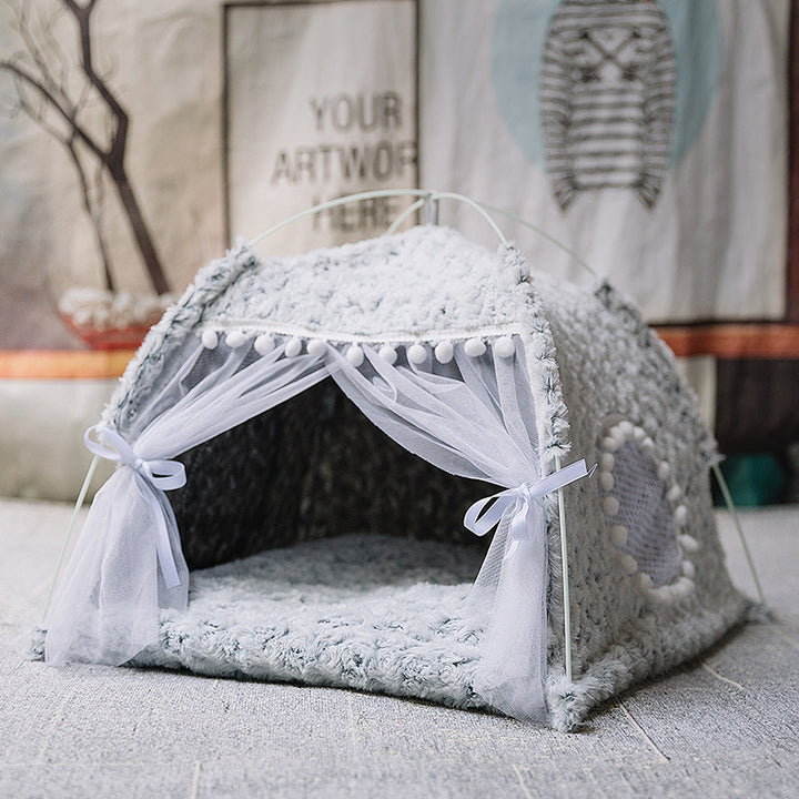 Semi-Enclosed Cat & Small Dog Bed – Cozy Cave Nest Pet House with Soft Cushion for Cats, Kittens & Puppies