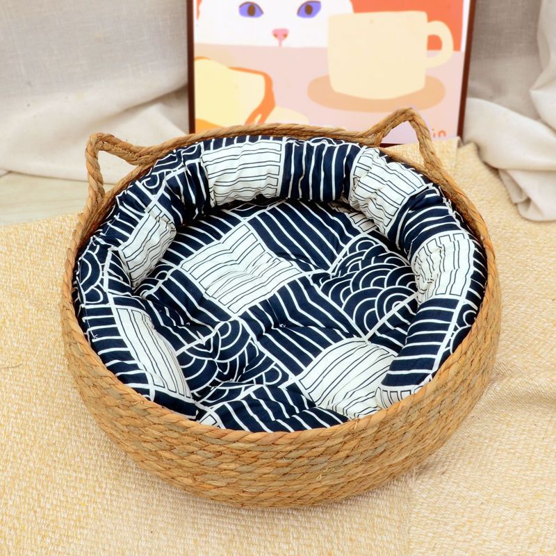 Four-Season Rattan Cat Scratching Board & Bed with Removable Washable Cushion