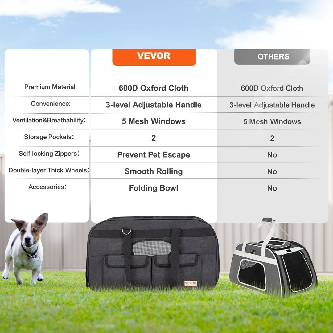 Cat Carrier With Wheels, Rolling Pet Carrier With Telescopic Handle And Shoulder Strap, Dog Carrier With Wheels For Pets Under 35 Lbs, With 1 Folding Bowl, Black