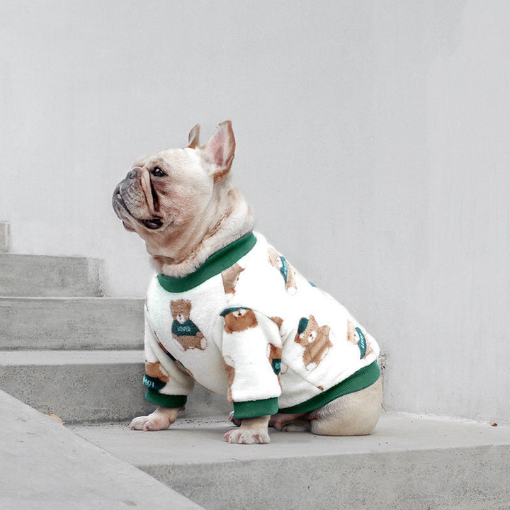 French Style Winter Dog Pajamas – Warm Plush Pet Clothes for Corgis & Small Dogs