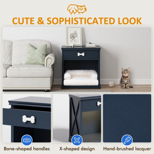 Vintage Pet Bed with LED Lights – Small Locker Style Cat & Dog Furniture | Retro Nightstand with Cozy Pet House