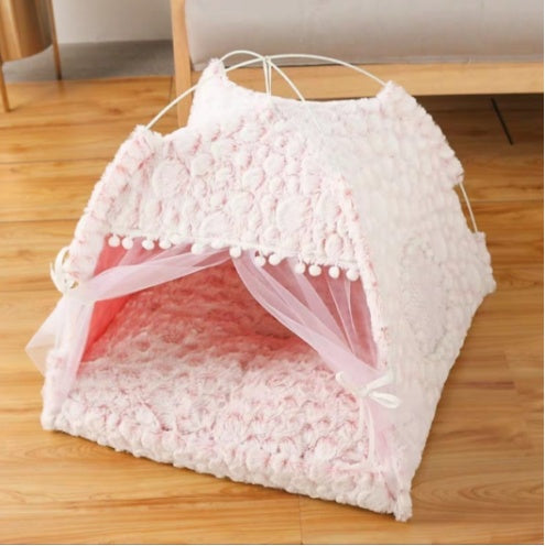Semi-Enclosed Cat & Small Dog Bed – Cozy Cave Nest Pet House with Soft Cushion for Cats, Kittens & Puppies