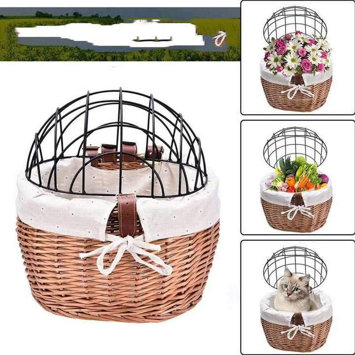 Cat & Dog Bicycle Wicker Handlebar Basket