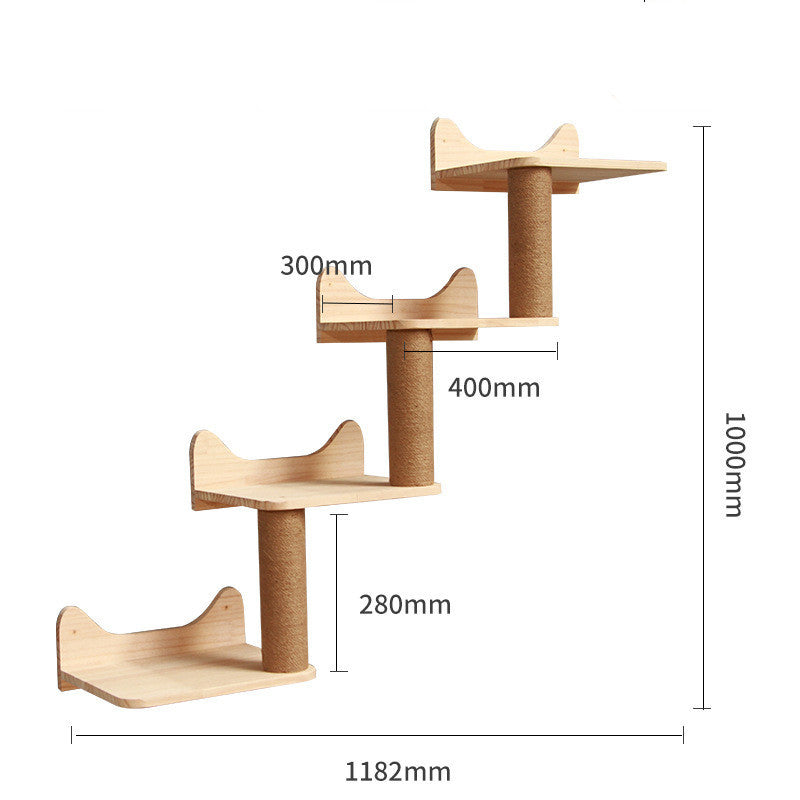 Wall-Mounted Solid Wood Cat Climbing Platform & Ladder