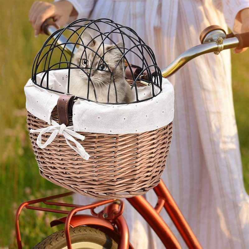 Cat & Dog Bicycle Wicker Handlebar Basket