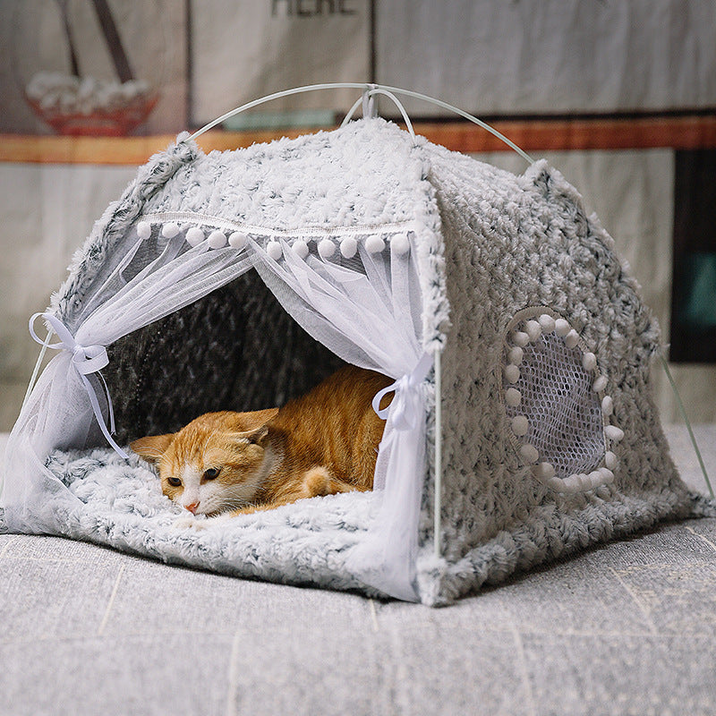 Semi-Enclosed Cat & Small Dog Bed – Cozy Cave Nest Pet House with Soft Cushion for Cats, Kittens & Puppies