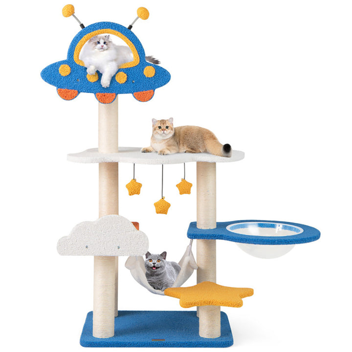 49" Tall Cat Tree Tower with UFO Space Capsule Top Perch & Sisal Scratching Posts – Multi-Level Cat Climbing Activity Center for Indoor Cats