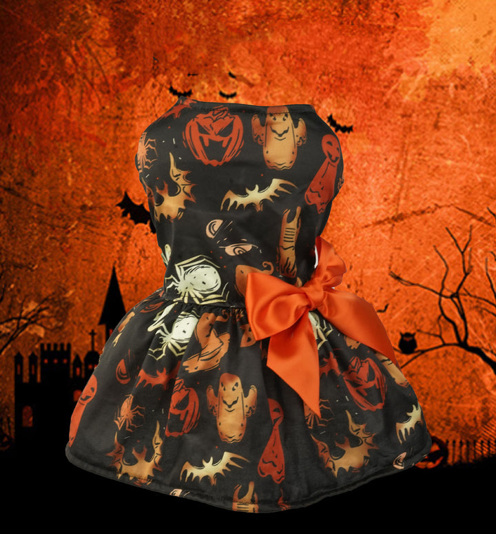 Halloween Dog Costume Dress for Small Dogs – Pumpkin Print Mesh Outfit for Chihuahua, Yorkie & Cats | Cute Pet Party Clothing