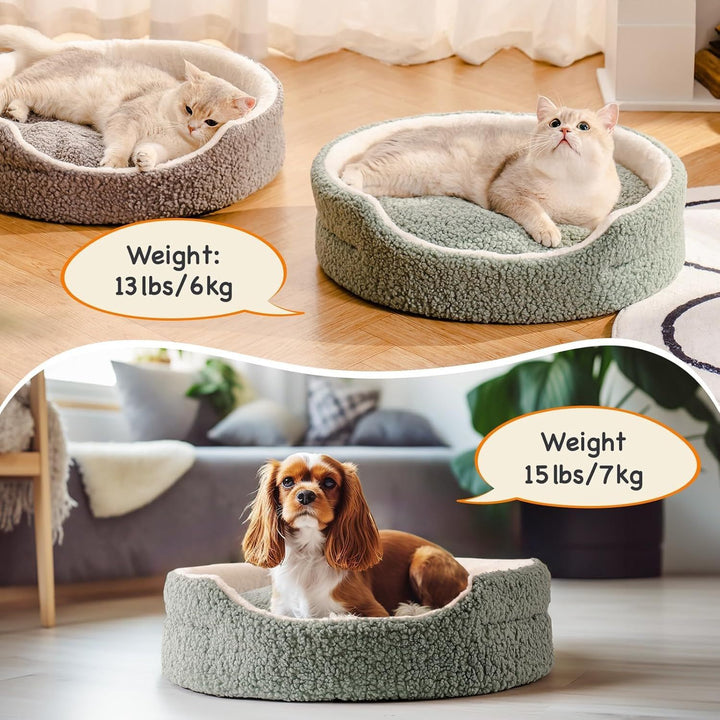 Mewoo Washable Pet Bed For Cats & Small Dogs, Plush Indoor Cat Bed For Kittens & Puppies, Sage Green