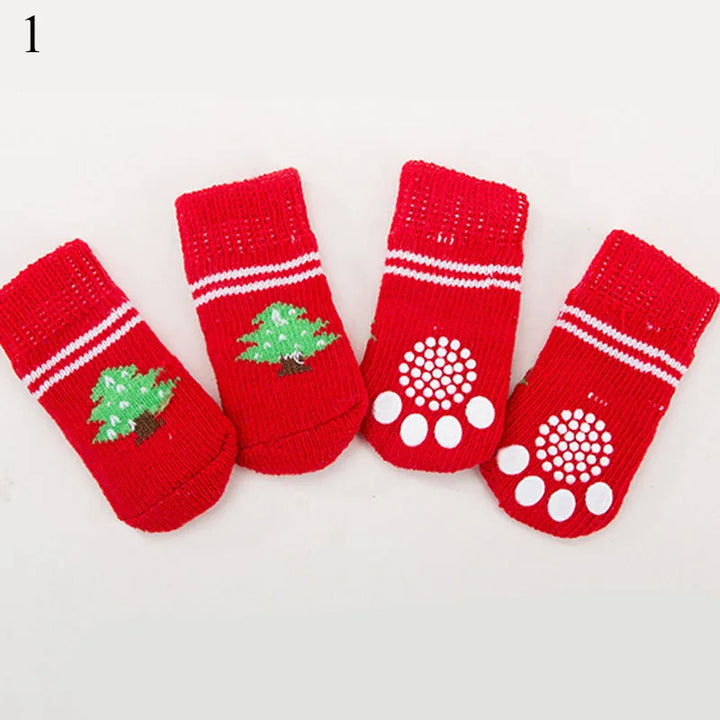 **4pcs Warm Anti-Slip Knit Pet Socks for Small Dogs**