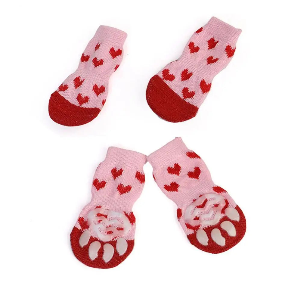 **4pcs Warm Anti-Slip Knit Pet Socks for Small Dogs**