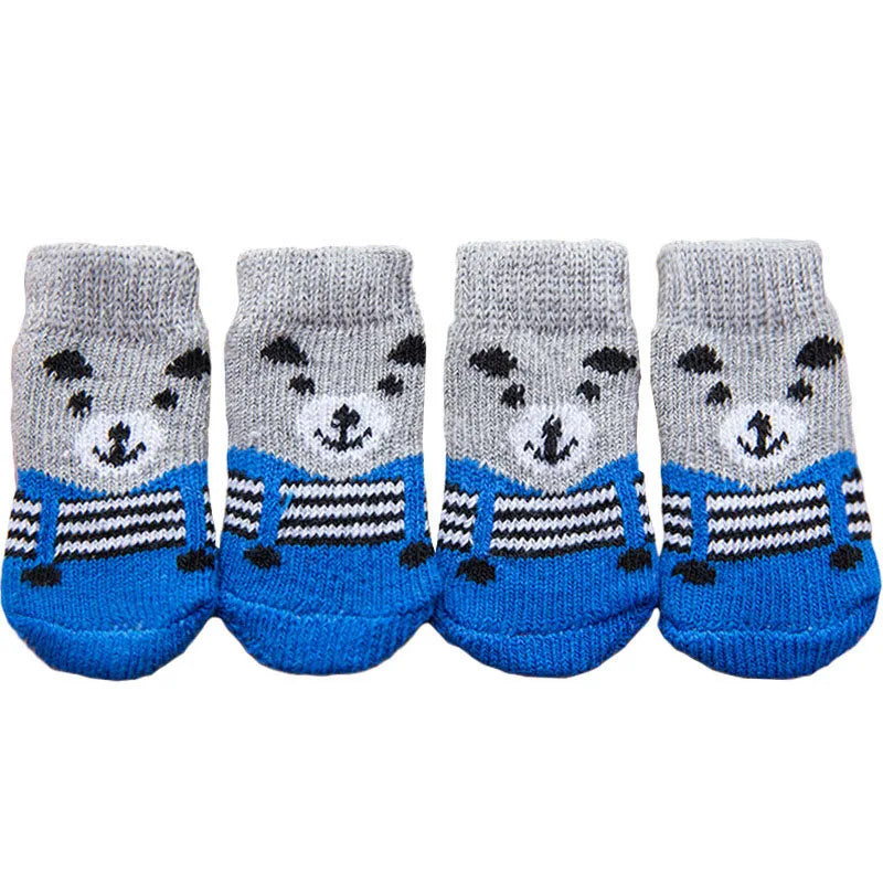 **4pcs Warm Anti-Slip Knit Pet Socks for Small Dogs**