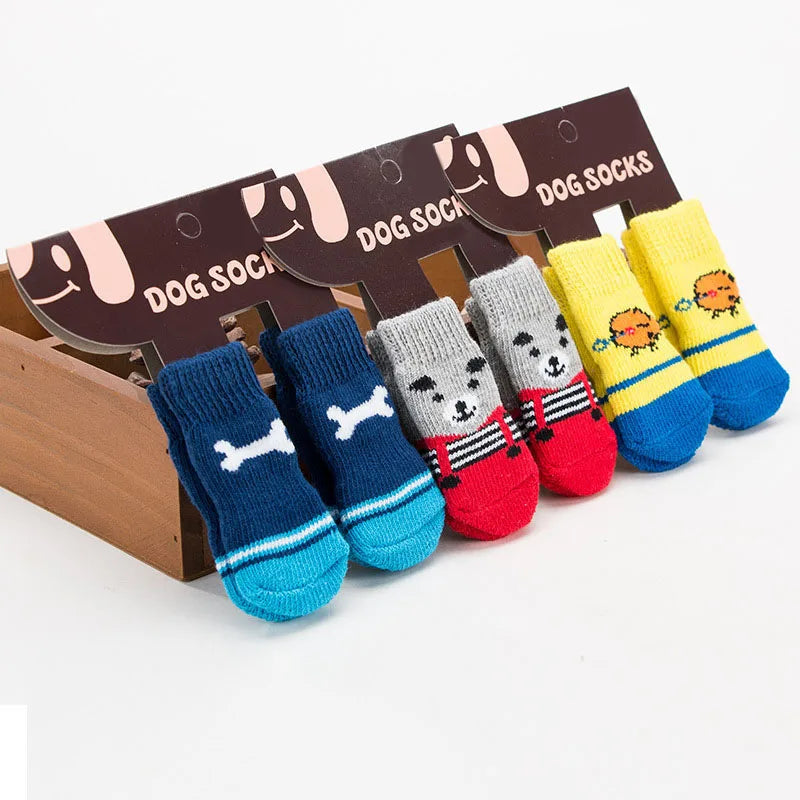 **4pcs Warm Anti-Slip Knit Pet Socks for Small Dogs**