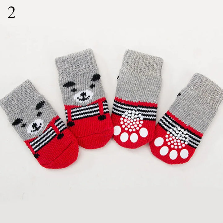 **4pcs Warm Anti-Slip Knit Pet Socks for Small Dogs**