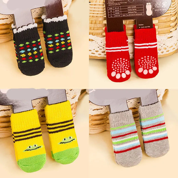 **4pcs Warm Anti-Slip Knit Pet Socks for Small Dogs**