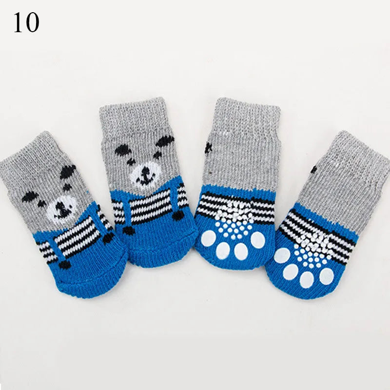 **4pcs Warm Anti-Slip Knit Pet Socks for Small Dogs**