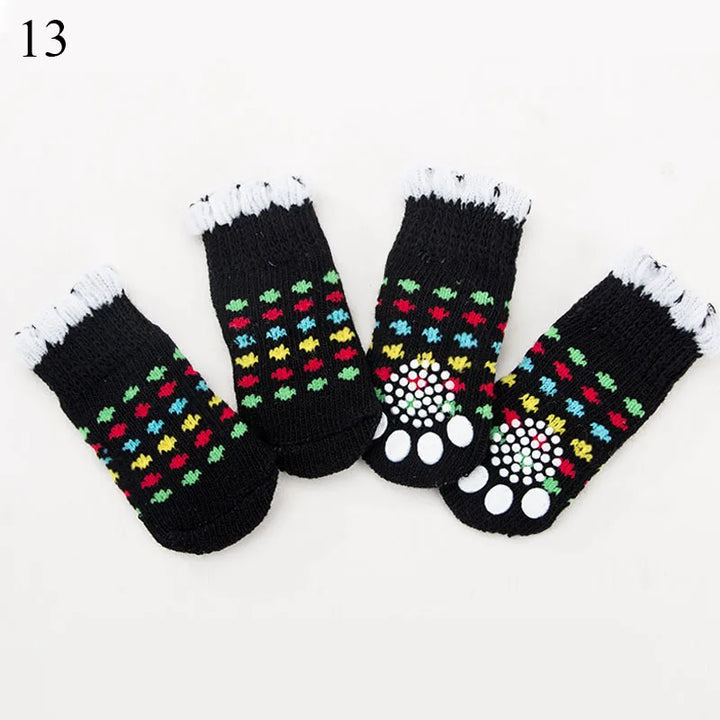 **4pcs Warm Anti-Slip Knit Pet Socks for Small Dogs**