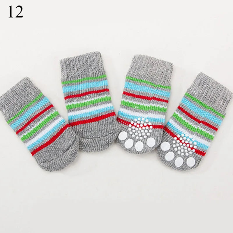 **4pcs Warm Anti-Slip Knit Pet Socks for Small Dogs**