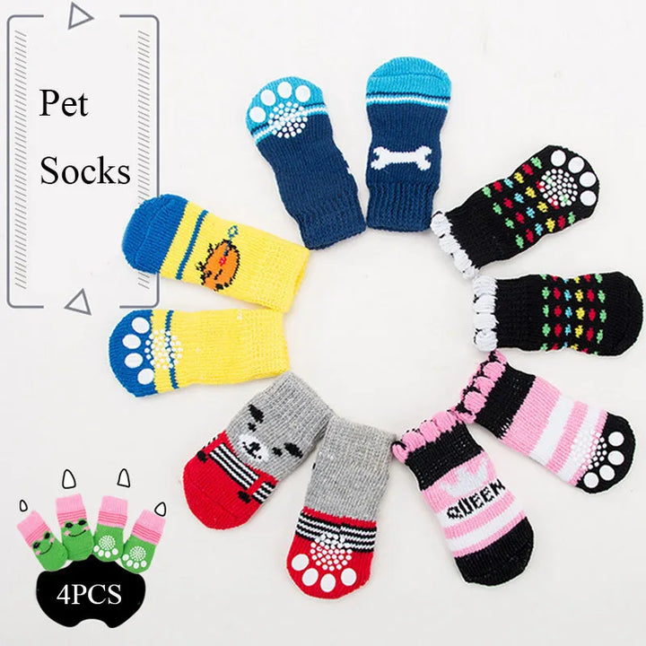 **4pcs Warm Anti-Slip Knit Pet Socks for Small Dogs**