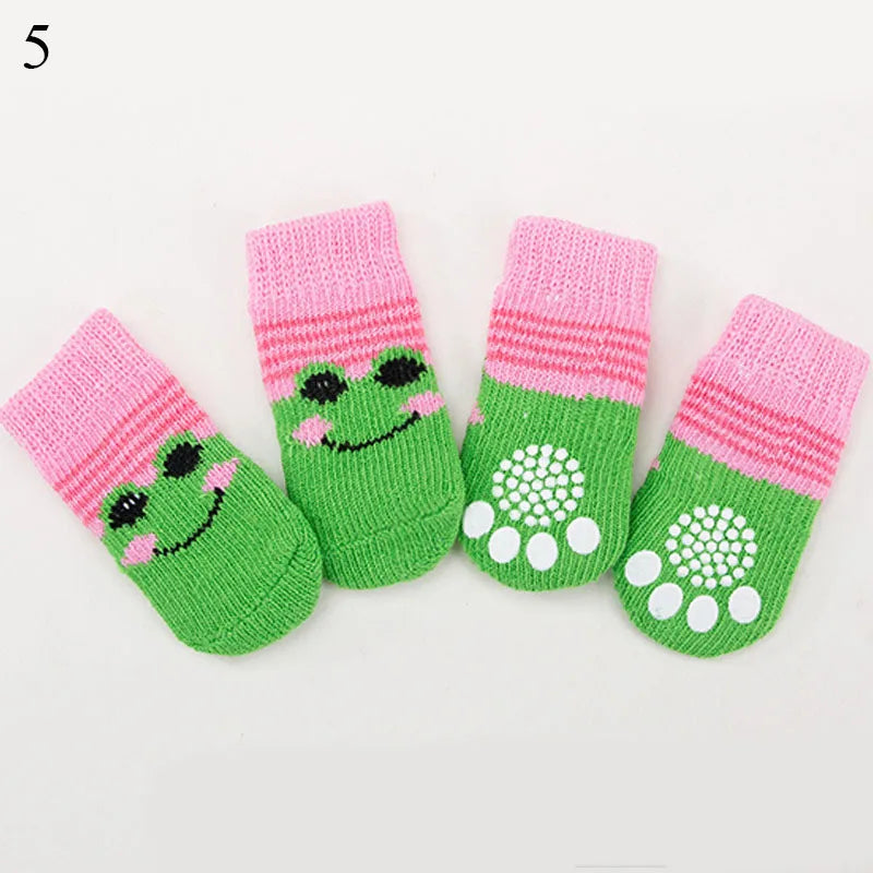 **4pcs Warm Anti-Slip Knit Pet Socks for Small Dogs**