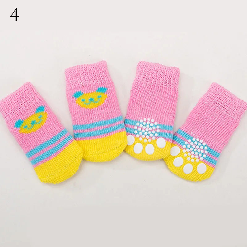 **4pcs Warm Anti-Slip Knit Pet Socks for Small Dogs**