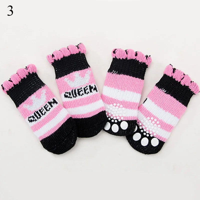 **4pcs Warm Anti-Slip Knit Pet Socks for Small Dogs**