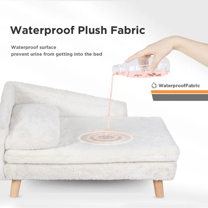 Elegant L-Shaped Pet Couch with Soft Cushion & Solid Wood Legs