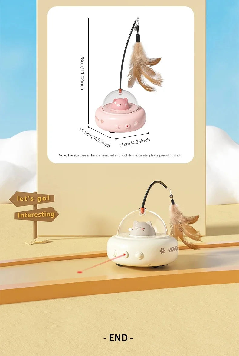 Electric UFO Cat Toy with Bell and Replaceable Feather