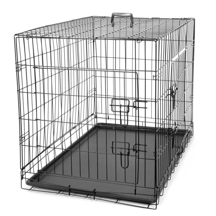 36-Inch Folding Metal Dog Crate with Double Doors, Black
