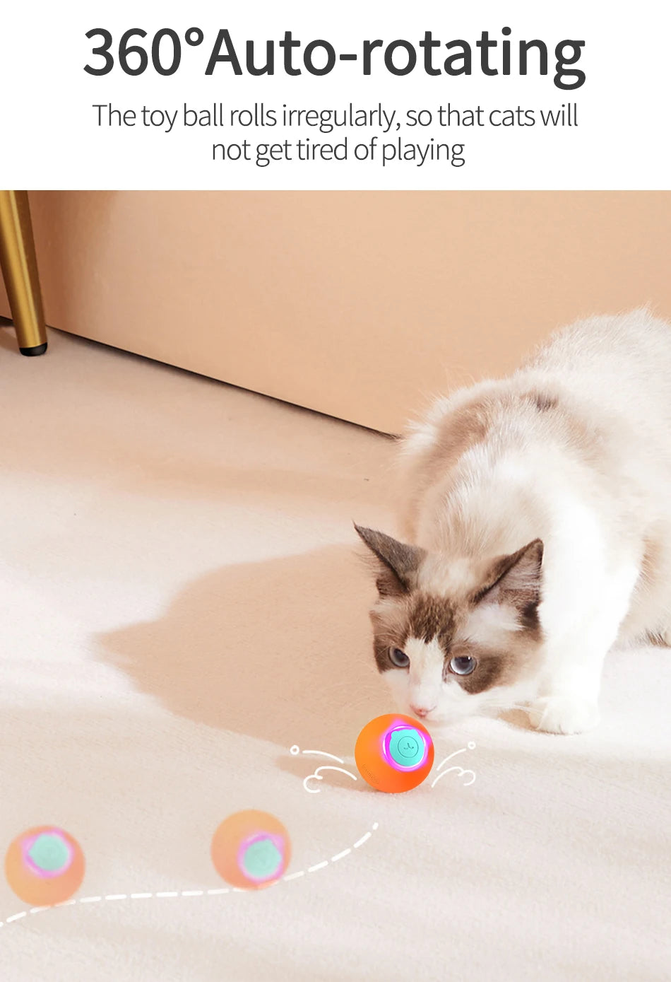 ROJECO Automatic Bouncing Ball Cat Toy with LED Lights