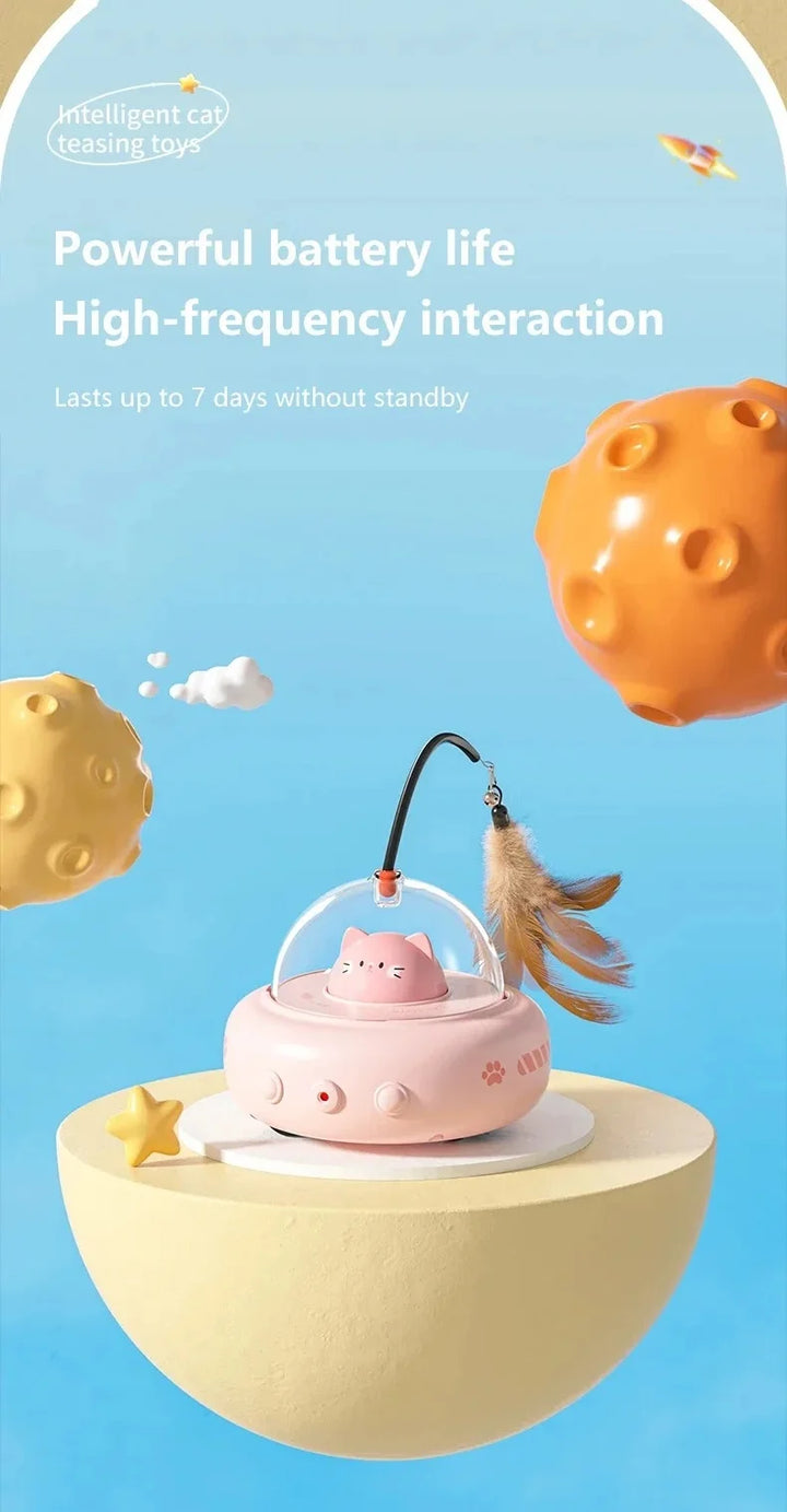 Electric UFO Cat Toy with Bell and Replaceable Feather