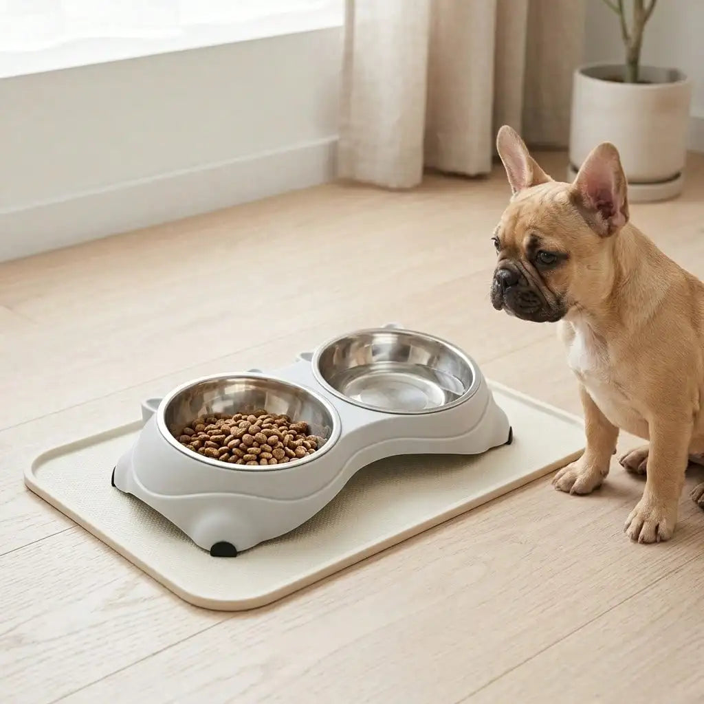 Gray Stainless Steel Dog and Cat Bowl for Travel