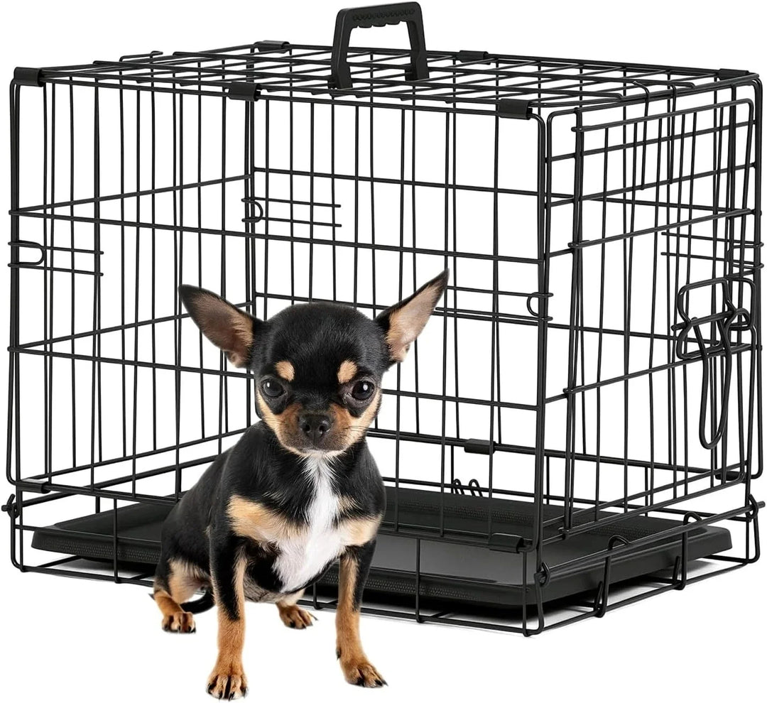 Folding Metal Dog Crate with Double Doors and Tray
