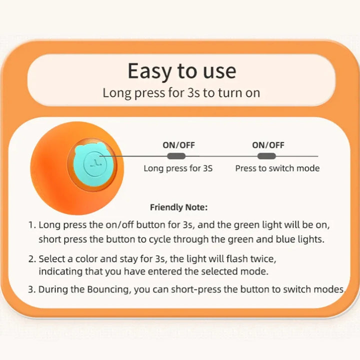 ROJECO Automatic Bouncing Ball Cat Toy with LED Lights