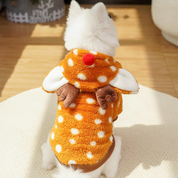 Christmas Reindeer Pet Costume – Cozy Plush Dog & Cat Outfit with Hood | Festive Holiday Costume for Pets