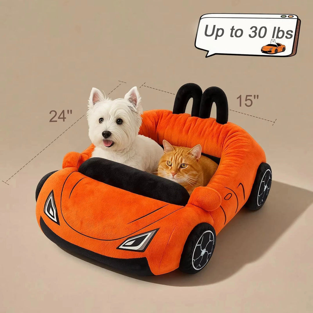 Orange Supercar Cat Bed with Pillow for Cats and Puppies